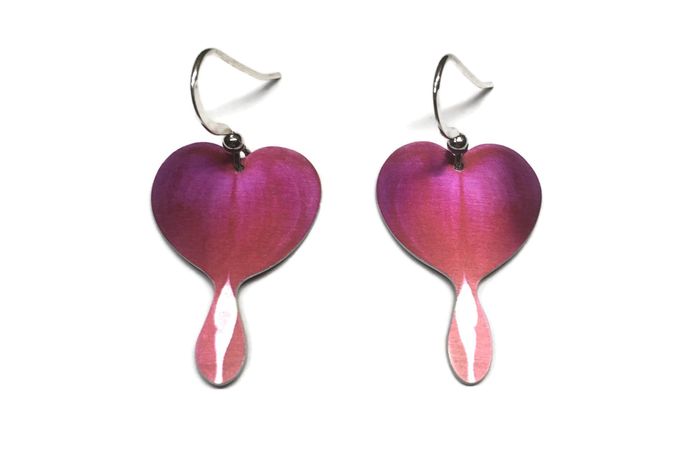 Bleeding Heart flower earrings by Photofinish Jewellery